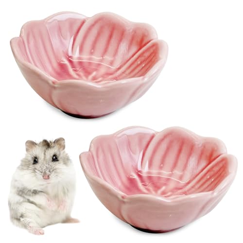 BNOSDM Keramik-Futternapf für Hamster, Blumen-Serie, Rennmaus, Trinkschüssel, Anti-Dreh-Futter- und Wasserschale für syrische Zwerghamster, Rennmäuse, Chinchilla, Rosa, Narzissen-Muster, 2 Stück von BNOSDM