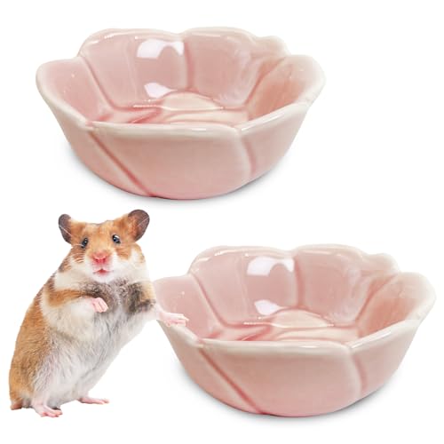 BNOSDM Keramik-Futternapf für Hamster, Blumen-Serie, Rennmaus, Trinkschüssel, Anti-Dreh-Futter- und Wasserschale für syrische Zwerghamster, Rennmäuse, Chinchilla, Rosa, Rosenmuster, 2 Stück von BNOSDM