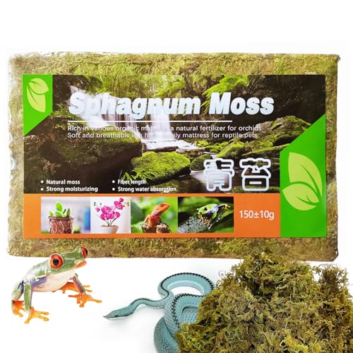 BNOSDM Natürliches Sphagnum-Moos für Reptilien, 7QT Reptilienmoos-Substrat, langfaseriges Torfmoos, Terrarium, Einstreu für Schlangen, Leopardengeckos, Schildkröten, Frösche, Einsiedlerkrebse, 150 g von BNOSDM