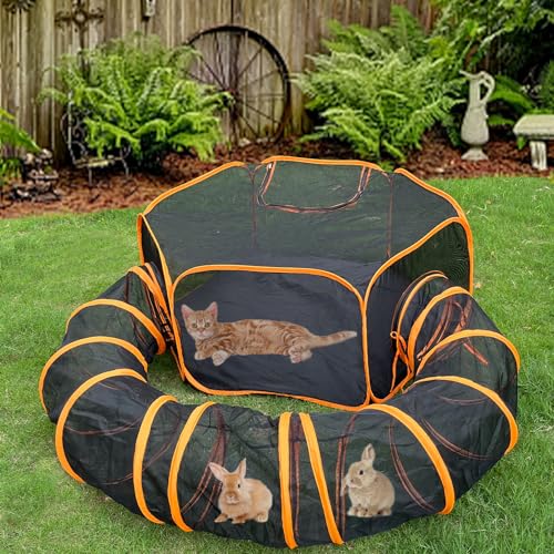 BNOSDM Outdoor Cat Enclosures Portable Cat Tent with Tunnel Foldable Pop Up Pet Laufstall Visual Mesh Playhouse for Indoor Cats and Small Animals von BNOSDM