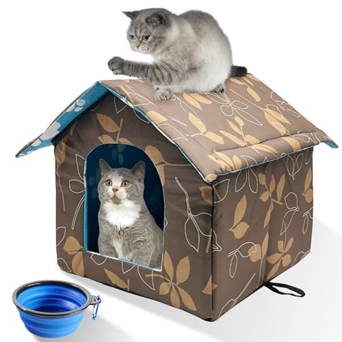 BNOSDM Outdoor-Katzenhaus für den Winter, wasserdicht, wildes Katzenhaus mit faltbarem Futternapf, warmes, faltbares Streunhaustierzelt mit Matte für Außen- und Innenbereich, Katze, Kätzchen, Welpen, von BNOSDM