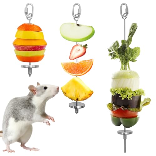 BNOSDM Rattenfutterhalter aus Edelstahl, für Mäuse, Obst, Gemüse, Spieß, Ratten, Anreicherung, Spielzeug, Käfigzubehör für Rennmäuse, Syrer, Zwerghamster, Teddybär, 3 Stück von BNOSDM