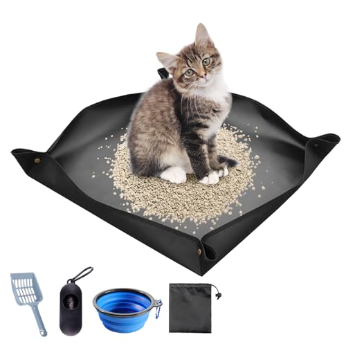 BNOSDM Reise-Klo für Katzen, faltbar, Katzentoiletten-Set, tragbare Katzentoilette mit Schaufelschüssel, wasserdicht & antihaftbeschichtet, für Hotels, Ausflüge, temporäre Aufenthalte, Auto, Flugzeug von BNOSDM