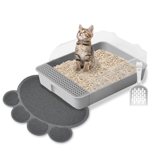 BNOSDM Sifting Litter Box High Sides Litter Box with Non-Slip Mat and Scoop, Detachable Kitten Toilet Semi-Enclosed Litter Pan Tray for Small Medium Sized Cat, Kitty von BNOSDM