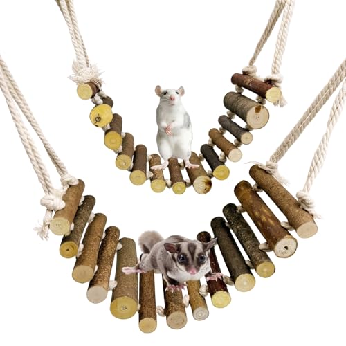 BNOSDM Sugar Glider Kletterspielzeug 2 Stück Natur Holz Seil Leiter Hängende Zuckergleiter Brücke Käfig Zubehör für Mäuse Ratten Hamster Rennmäuse Chinchilla von BNOSDM