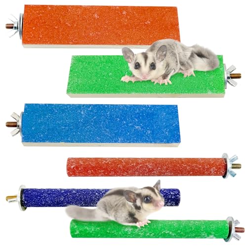 BNOSDM Sugar Glider Spielzeug aus Holz, 6 Stück, für Hamster-Kletterkäfige, Stufen mit bunten Sandkrallen, Plattform, Kleintier-Kratzpapier, für Käfige, geeignet für Eichhörnchen, Chinchillas, Ratten von BNOSDM