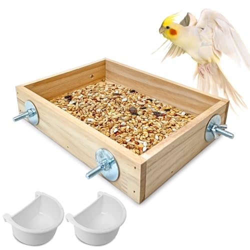 BNOSDM Vogelfutterstation aus Holz für Käfig, natürliches Holz, Futterschale für kleine bis mittelgroße Vögel, Papageien-Futterbecher für Nymphensittiche, Sittiche, Wellensittiche (klein) von BNOSDM