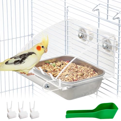 BNOSDM Vogelfutterstation für Käfig mit Edelstahl-Futter- und Wassernapf, Acryl-Sittiche, Samenschalen mit rutschfester Sitzstange, für Papageien, Nymphensittiche, Lovebird, Kanarienvögel, Finken BNOSDM Vogelfutterstation für Käfig mit Edelstahl-Futter- und Wassernapf, Acryl-Sittiche, Samenschalen mit rutschfester Sitzstange, für Papageien, Nymphensittiche, Lovebird, Kanarienvögel, Finken von BNOSDM
