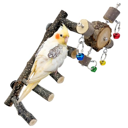 BNOSDM Vogelleiter aus Naturholz, mit drehbarer Glocke, Spielzeug, Übungsständer für Papageien, Klettern, Kauen, Sittiche, Brücke, Käfigzubehör für Nymphensittiche, Sittiche, Sittiche, Sittiche von BNOSDM