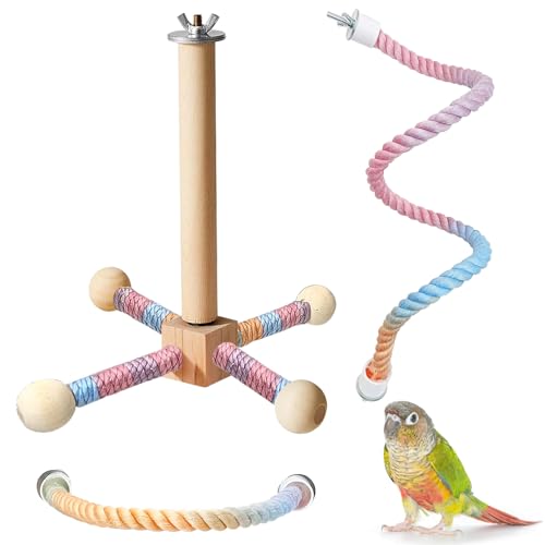 BNOSDM Vogelsitzstange mit Ständer, Sitzstange, Spielzeug-Set, biegbare Seilsitzstangen, Holz, drehendes Übungsrad, Spielzeug, Papageienkäfig, Zubehör für Sittiche, Sittiche, Sittiche, Sittiche BNOSDM Vogelsitzstange mit Ständer, Sitzstange, Spielzeug-Set, biegbare Seilsitzstangen, Holz, drehendes Übungsrad, Spielzeug, Papageienkäfig, Zubehör für Sittiche, Sittiche, Sittiche, Sittiche von BNOSDM