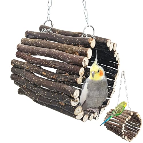 BNOSDM Vogeltunnel aus Holz für Papageien, Schaukel, Spielzeug, natürliches Obstholz, Hängenest, Papageien-Hängematte, Vogelkäfig-Zubehör für Sittiche, Sittiche, Wellensittiche, Finken von BNOSDM