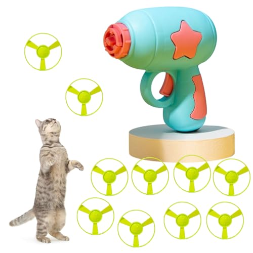 BNOYONERAS Cat Fetch Toy, Fliegender Propeller Disc Katzenspielzeug mit 1 Launchers und 10 Propellers, Disc Katzenspielzeug Chasing Untertasse, Haustier Spielzeug für Katze, für Interactive, Training von BNOYONERAS