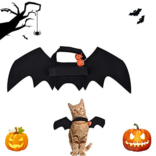 Katze Bat Wings Kostüm, Halloween Katze Kleidung, Halloween Hund Kleidung, Haustier Fledermaus Kostüm, Haustierkostüm Fledermausflügel, 1pc Halloween Bat Wings für Hunde/Katzen mit 2Pcs Pumpkin Bell von BNOYONERAS