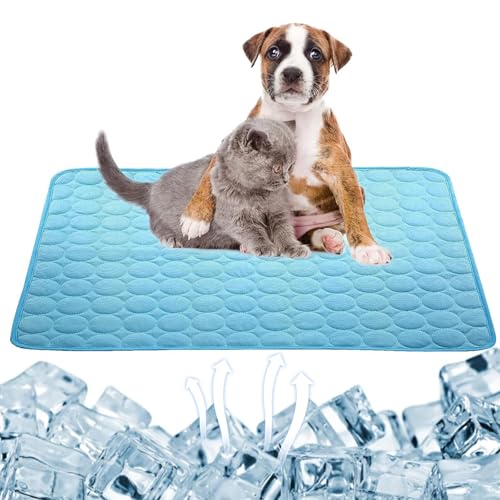 Kühlmatte für Hunde und Katzen Selbstkühlende Hundematte Waschbar Selbstkühlende Matte Sommer Kühlkissen für Hunde Haustier Kühlmatte Dog Cooling Mat für Drinnen Draußen und Auto 70x55 cm (Blau) von BNOYONERAS