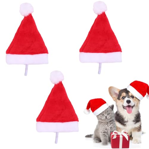 Weihnachtsmütze für Haustiere, klassisch, rot, mit elastischem Band, weiche Haustier-Weihnachtsmannmütze, Foto-Requisiten für Weihnachten, Neujahr, 20 x 14 cm, 3 Stück von BNOYONERAS