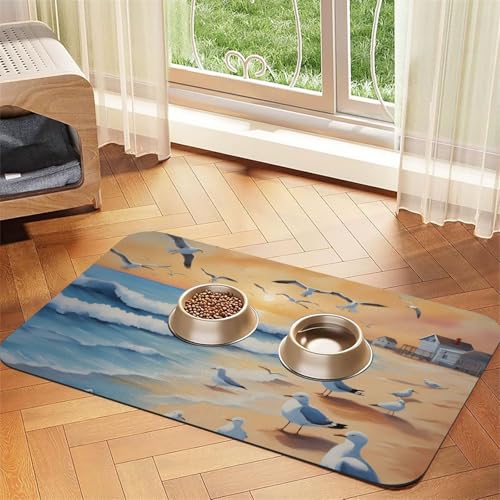 Airborne Möwen Haustier-Futtermatte, wasserabsorbierend, Kunstleder, 40 x 60 cm, rutschfest, langlebig, für Katzen- und Hundenäpfe von BOAIHH
