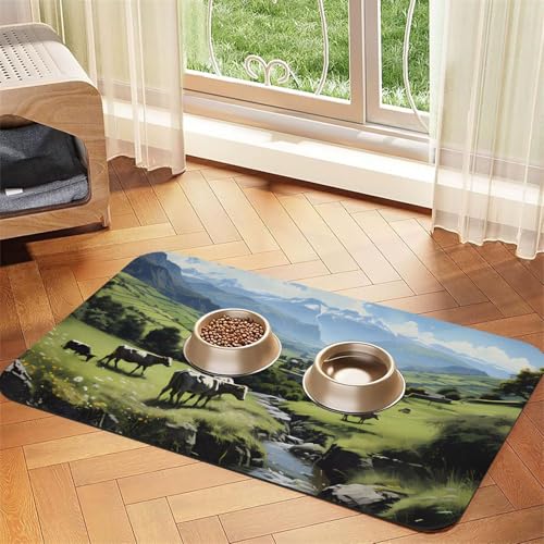 Alpine Farm Kühe Haustier-Futtermatte, wasserabsorbierend, Kunstleder, 30 x 45 cm, rutschfest, langlebig, Matte für Katzen- und Hundenäpfe von BOAIHH