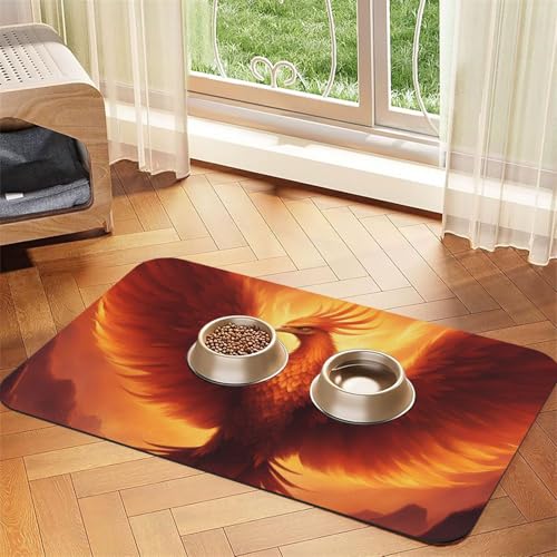 Beautiful Phoenix Haustier-Futtermatte, wasserabsorbierend, Kunstleder, 40 x 60 cm, rutschfest, langlebig, für Katzen- und Hundenäpfe von BOAIHH