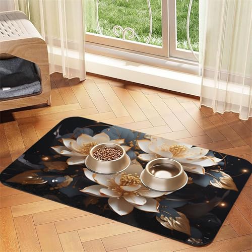 Bohemian Golden Lotus Pet Water Absorbent Faux Leather Feeding Mat 30x45cm Non Slip Durable Mat for Cat and Dog Bowls Bohemian Golden Lotus Pet Water Absorbent Faux Leather Feeding Mat 30x45cm Non Slip Durable Mat for Cat and Dog Bowls von BOAIHH