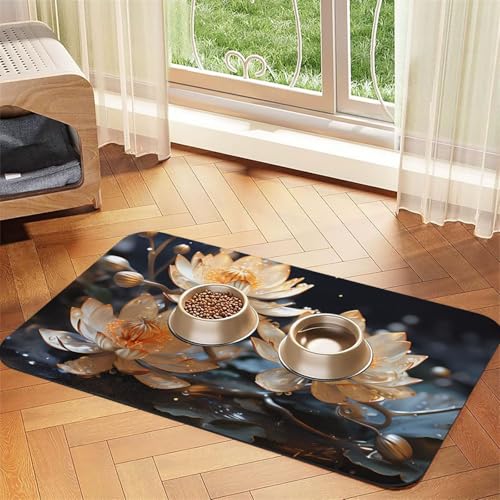 Bohemian White Lotus Pet Water Absorbent Faux Leather Feeding Mat 30x45cm Non Slip Durable Mat for Cat and Dog Bowls Bohemian White Lotus Pet Water Absorbent Faux Leather Feeding Mat 30x45cm Non Slip Durable Mat for Cat and Dog Bowls von BOAIHH