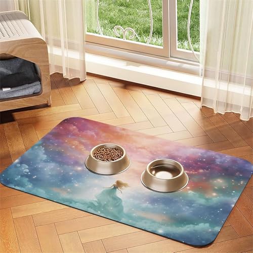 Fantasy Paradise Space Haustier-Futtermatte, wasserabsorbierend, Kunstleder, 40 x 60 cm, rutschfest, langlebig, Matte für Katzen- und Hundenäpfe von BOAIHH