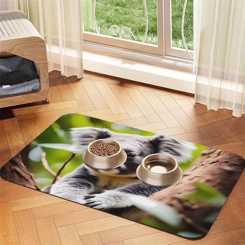 Happy Cute Koala Haustier-Futtermatte, wasserabsorbierend, Kunstleder, 40 x 60 cm, rutschfest, langlebig, Matte für Katzen- und Hundenäpfe von BOAIHH