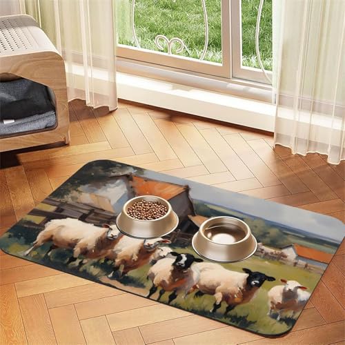Niedliche Bauernhoftiere, wasserabsorbierende Kunstleder-Futtermatte, 40 x 60 cm, rutschfest, langlebig, Matte für Katzen- und Hundenäpfe von BOAIHH