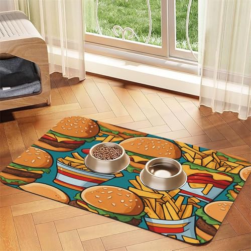 Niedliche Burger-Pommes Frites Haustier-Futtermatte, wasserabsorbierend, Kunstleder, 40 x 60 cm, rutschfest, langlebig, Matte für Katzen- und Hundenäpfe Niedliche Burger-Pommes Frites Haustier-Futtermatte, wasserabsorbierend, Kunstleder, 40 x 60 cm, rutschfest, langlebig, Matte für Katzen- und Hundenäpfe von BOAIHH