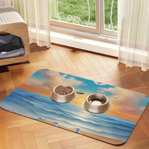 Seagulls by the Sea Haustier-Futtermatte, wasserabsorbierend, Kunstleder, 40 x 60 cm, rutschfest, langlebig, für Katzen- und Hundenäpfe von BOAIHH