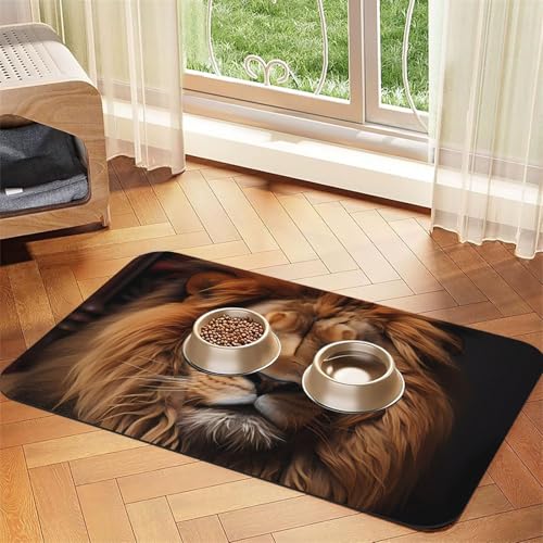 The Lion's Gaze Haustier-Futtermatte, wasserabsorbierend, Kunstleder, 40 x 60 cm, rutschfest, langlebig, für Katzen- und Hundenäpfe von BOAIHH