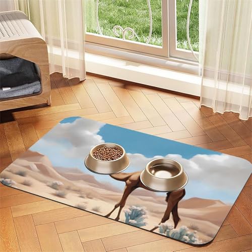 Walking Camel Pet Wasserabsorbierende Kunstleder-Futtermatte, 40 x 60 cm, rutschfest, langlebig, Matte für Katzen- und Hundenäpfe von BOAIHH