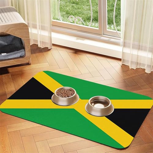 Wasserabsorbierende Futternapfmatte aus Kunstleder, Motiv: Jamaika-Flagge, 40 x 60 cm, rutschfest, langlebig, Matte für Katzen- und Hundenäpfe Wasserabsorbierende Futternapfmatte aus Kunstleder, Motiv: Jamaika-Flagge, 40 x 60 cm, rutschfest, langlebig, Matte für Katzen- und Hundenäpfe von BOAIHH