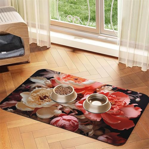 Wasserabsorbierende Kunstleder-Futtermatte, Pfingstrosen, 40 x 60 cm, rutschfest, langlebig, für Katzen- und Hundenäpfe Wasserabsorbierende Kunstleder-Futtermatte, Pfingstrosen, 40 x 60 cm, rutschfest, langlebig, für Katzen- und Hundenäpfe von BOAIHH