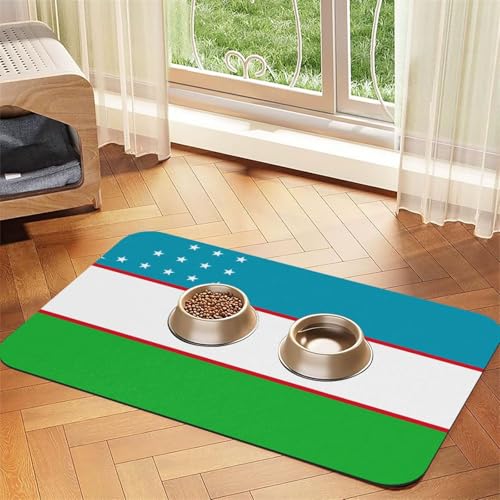 Wasserabsorbierende Kunstleder-Futtermatte mit Flagge der Republik Usbekistan, 40 x 60 cm, rutschfest, langlebig, für Katzen- und Hundenäpfe von BOAIHH