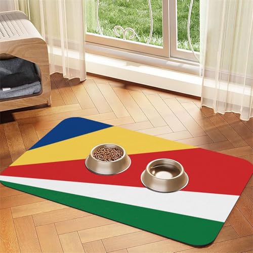 Wasserabsorbierende Kunstleder-Futtermatte mit Flagge der Seychellen, 40 x 60 cm, rutschfeste und langlebige Matte für Katzen- und Hundenäpfe von BOAIHH