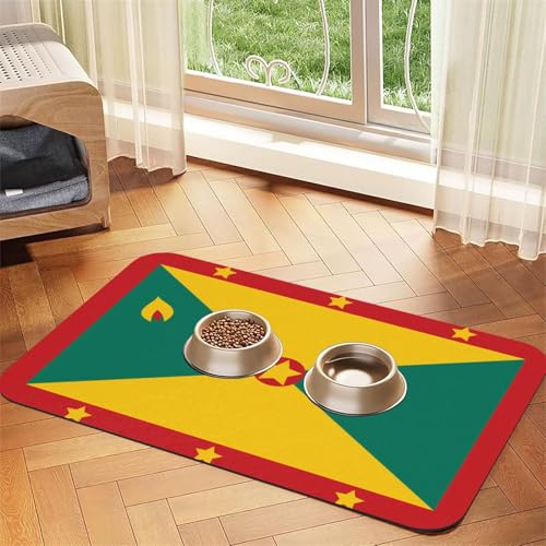 Wasserabsorbierende Kunstleder-Futtermatte mit Flagge von Grenada, 30 x 45 cm, rutschfeste und langlebige Matte für Katzen- und Hundenäpfe von BOAIHH
