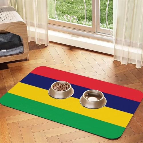 Wasserabsorbierende Kunstleder-Futtermatte mit Flagge von Mauritius, 30 x 45 cm, rutschfeste und langlebige Matte für Katzen- und Hundenäpfe von BOAIHH