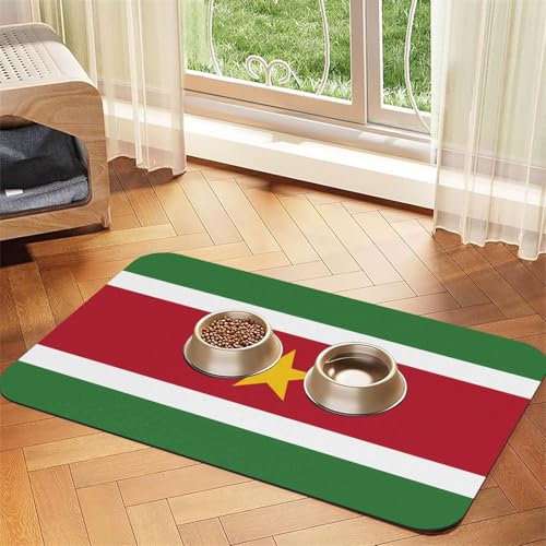 Wasserabsorbierende Kunstleder-Futtermatte mit Flagge von Suriname, 40 x 60 cm, rutschfeste und langlebige Matte für Katzen- und Hundenäpfe Wasserabsorbierende Kunstleder-Futtermatte mit Flagge von Suriname, 40 x 60 cm, rutschfeste und langlebige Matte für Katzen- und Hundenäpfe von BOAIHH
