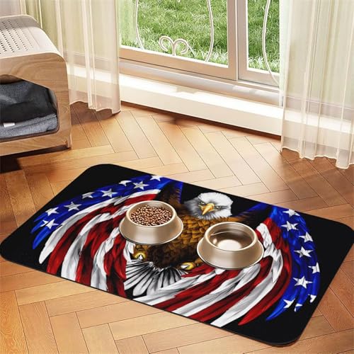 Wasserabsorbierende Kunstleder-Futtermatte mit USA-Flagge, Patriotischer Adler, 40 x 60 cm, rutschfeste und langlebige Matte für Katzen- und Hundenäpfe Wasserabsorbierende Kunstleder-Futtermatte mit USA-Flagge, Patriotischer Adler, 40 x 60 cm, rutschfeste und langlebige Matte für Katzen- und Hundenäpfe von BOAIHH