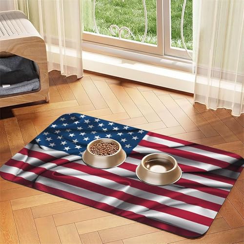 Wasserabsorbierende Kunstleder-Futtermatte mit amerikanischer Flagge, 30 x 45 cm, rutschfeste und langlebige Matte für Katzen- und Hundenäpfe Wasserabsorbierende Kunstleder-Futtermatte mit amerikanischer Flagge, 30 x 45 cm, rutschfeste und langlebige Matte für Katzen- und Hundenäpfe von BOAIHH