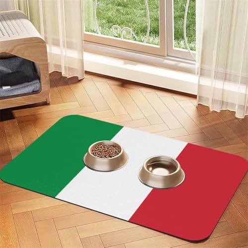 Wasserabsorbierende Kunstleder-Futtermatte mit italienischer Flagge, 30 x 45 cm, rutschfeste und langlebige Matte für Katzen- und Hundenäpfe von BOAIHH