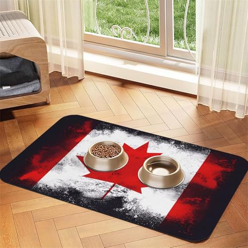 Wasserabsorbierende Kunstleder-Futtermatte mit kanadischer Flagge, 30 x 45 cm, rutschfest, langlebig, für Katzen- und Hundenäpfe von BOAIHH