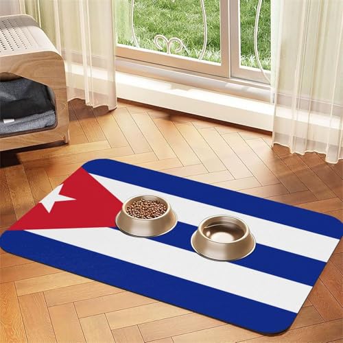 Wasserabsorbierende Kunstleder-Futtermatte mit kubanischer Flagge, 30 x 45 cm, rutschfest, langlebig, Matte für Katzen- und Hundenäpfe von BOAIHH