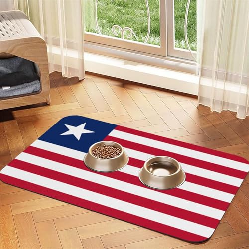 Wasserabsorbierende Kunstleder-Futtermatte mit liberianischer Flagge, 30 x 45 cm, rutschfeste und langlebige Matte für Katzen- und Hundenäpfe Wasserabsorbierende Kunstleder-Futtermatte mit liberianischer Flagge, 30 x 45 cm, rutschfeste und langlebige Matte für Katzen- und Hundenäpfe von BOAIHH