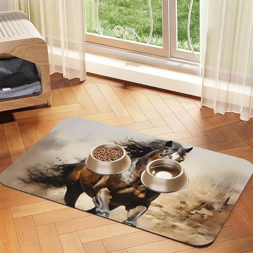 Western Horse Haustier-Futtermatte, wasserabsorbierend, Kunstleder, 40 x 60 cm, rutschfest, langlebig, Matte für Katzen- und Hundenäpfe von BOAIHH