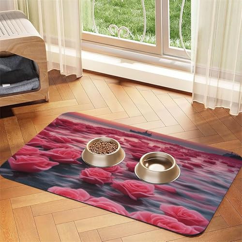 roses by the sea Haustier-Futtermatte, wasserabsorbierend, Kunstleder, 40 x 60 cm, rutschfest, langlebig, Matte für Katzen- und Hundenäpfe von BOAIHH