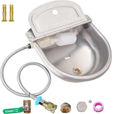 Boajf Automatischer Wasserspender für Hunde mit Drainagesystem, Auto Wasser Hundenapf mit Schwimmerventil, Selbstbewässerung Trog mit Schnellanschlussadapter für Pferd, Huhn, Vieh Boajf Automatischer Wasserspender für Hunde mit Drainagesystem, Auto Wasser Hundenapf mit Schwimmerventil, Selbstbewässerung Trog mit Schnellanschlussadapter für Pferd, Huhn, Vieh von BOAJF
