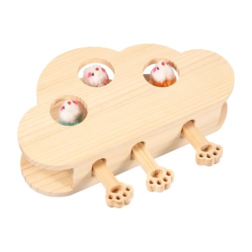 BOBASH Katzenspielzeug Interaktives Katzenspielzeug Holz Maulwurf-Schlag Katze für Indoor Katze(DREI Löcher) von BOBASH