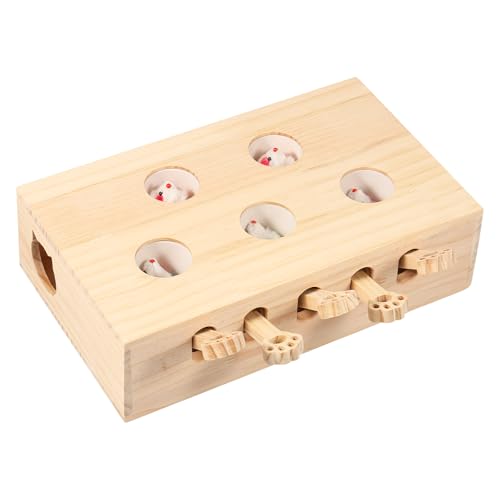 BOBASH Katzenspielzeug Interaktives Katzenspielzeug Holz Maulwurf-Schlag Katze für Indoor Katze(Fünf Löcher) von BOBASH