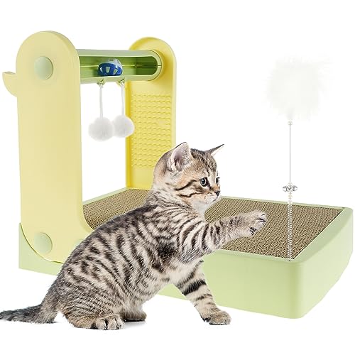 Katzenkratzbrett, multifunktionales Katzenkratzspielzeug, lustiger Katzenkratzer aus Pappe, wendbares Katzenkratzpad mit Glöckchen, Ball, Plüschball, Fellpflegebrett und Federspielzeug für Katzen, Kät Katzenkratzbrett, multifunktionales Katzenkratzspielzeug, lustiger Katzenkratzer aus Pappe, wendbares Katzenkratzpad mit Glöckchen, Ball, Plüschball, Fellpflegebrett und Federspielzeug für Katzen, Kät von BOBASH